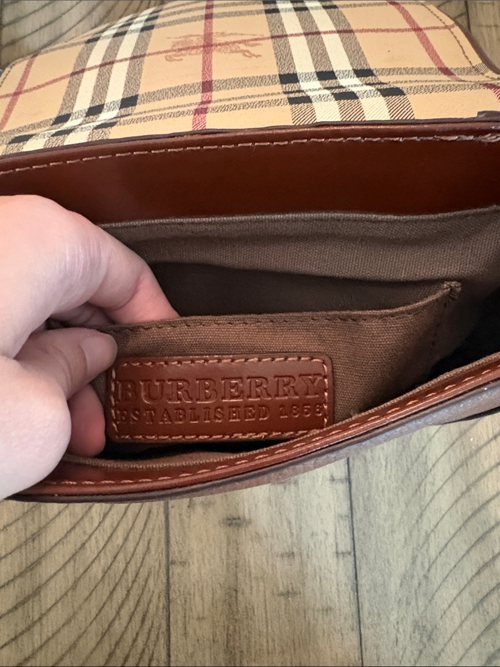 Burberry Brown Leather Crossbody with Signature Check Flap - Picture 5 of 9